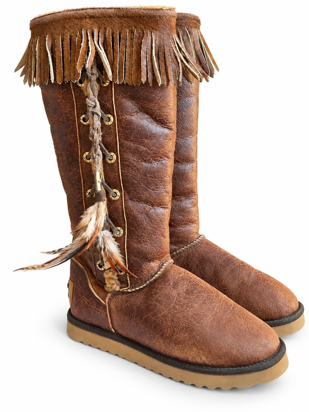 Australia Luxe Collective Apache Distressed Sheepskin Fringe Boots Sz 8